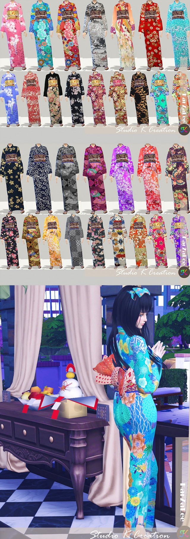 Кимоно Japanese Kimono By Karzalee Женская одежда для Sims 4 Одежда