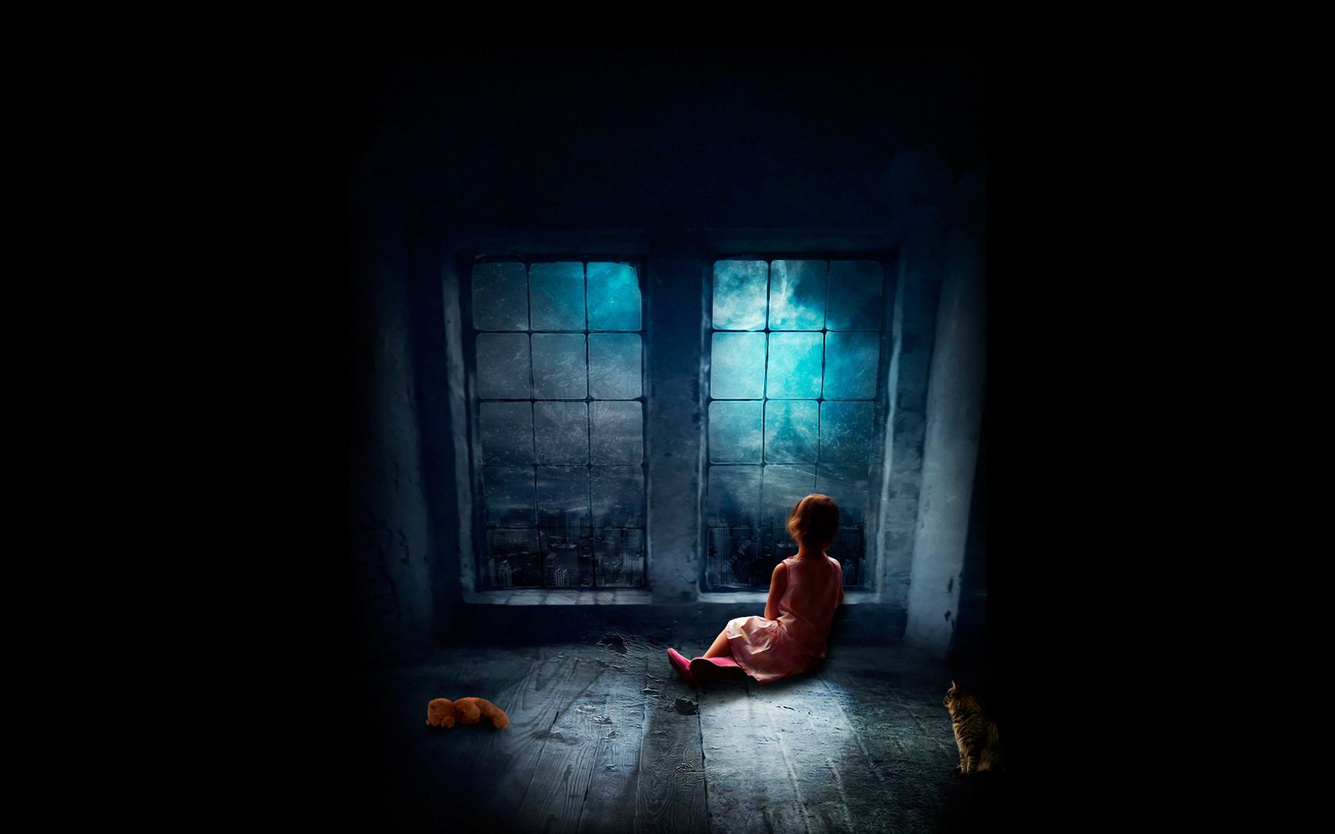 Девочка смотрит в окно