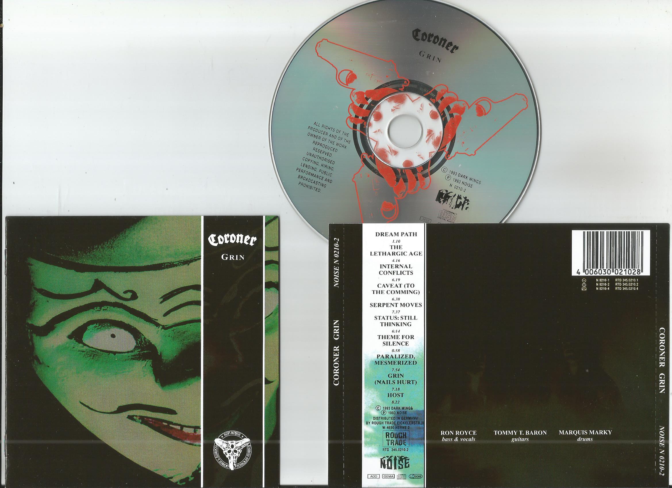 Grin zapal. Coroner 1993. Coroner Grin 1993. Компакт диск Coroner. Coroner "Grin (2lp)".