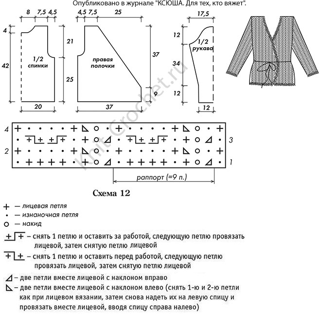 Схема кофта с запахом спицы
