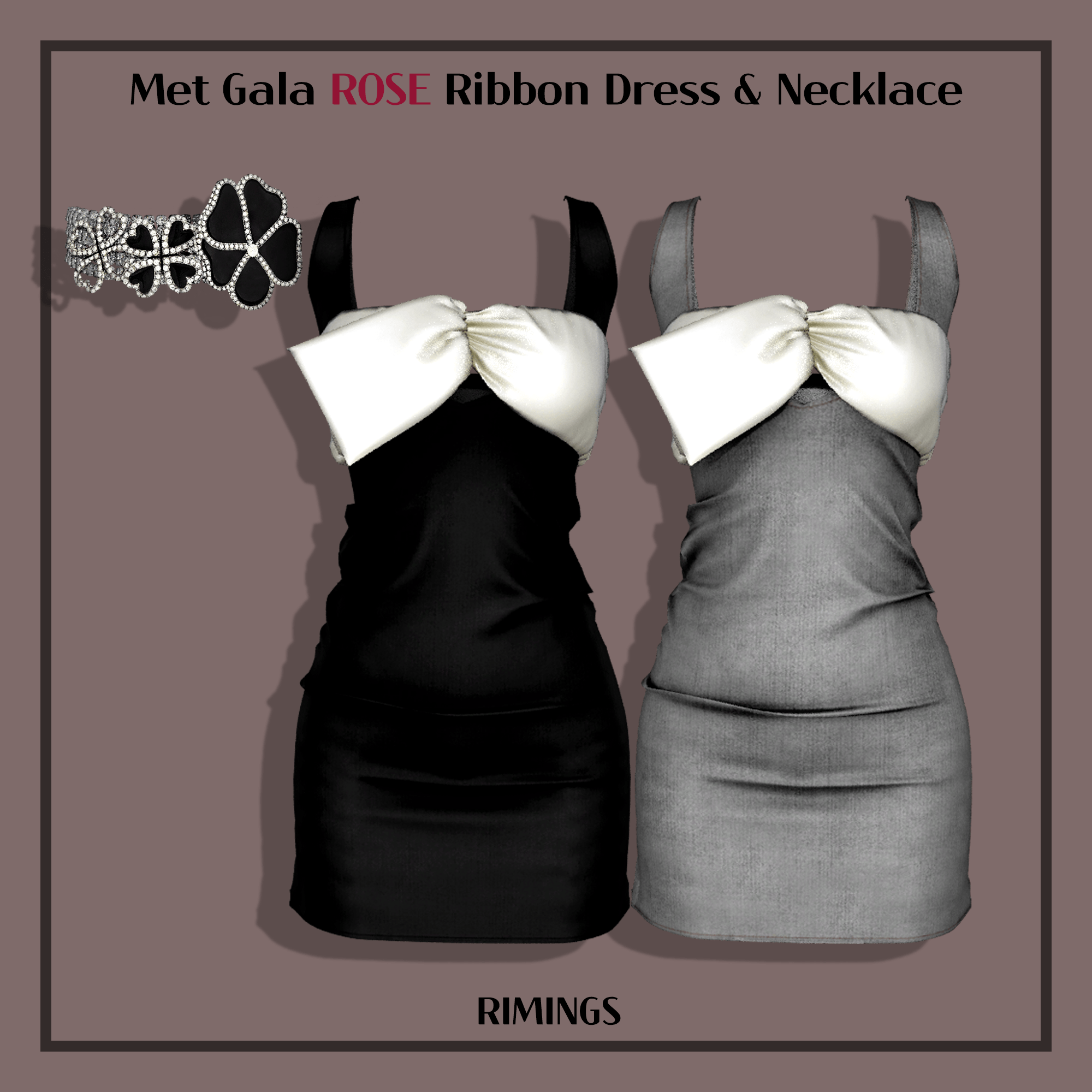Платье Met Gala ROSE Ribbon Dress от RIMINGS для Симс 4