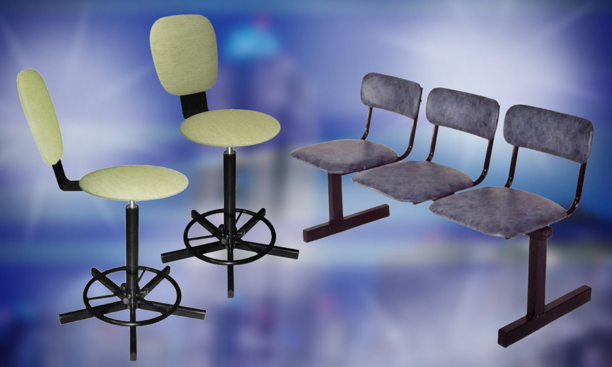 Заказать винтовой поворотный стул сварщика с регулируемой подставкой для ног, огнестойким сидением. Выбор моделей многоместных секций стульев