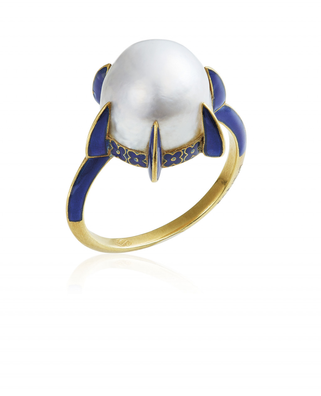AN ART NOUVEAU CULTURED PEARL AND ENAMEL RING, BY REN? LALIQUE.jpg