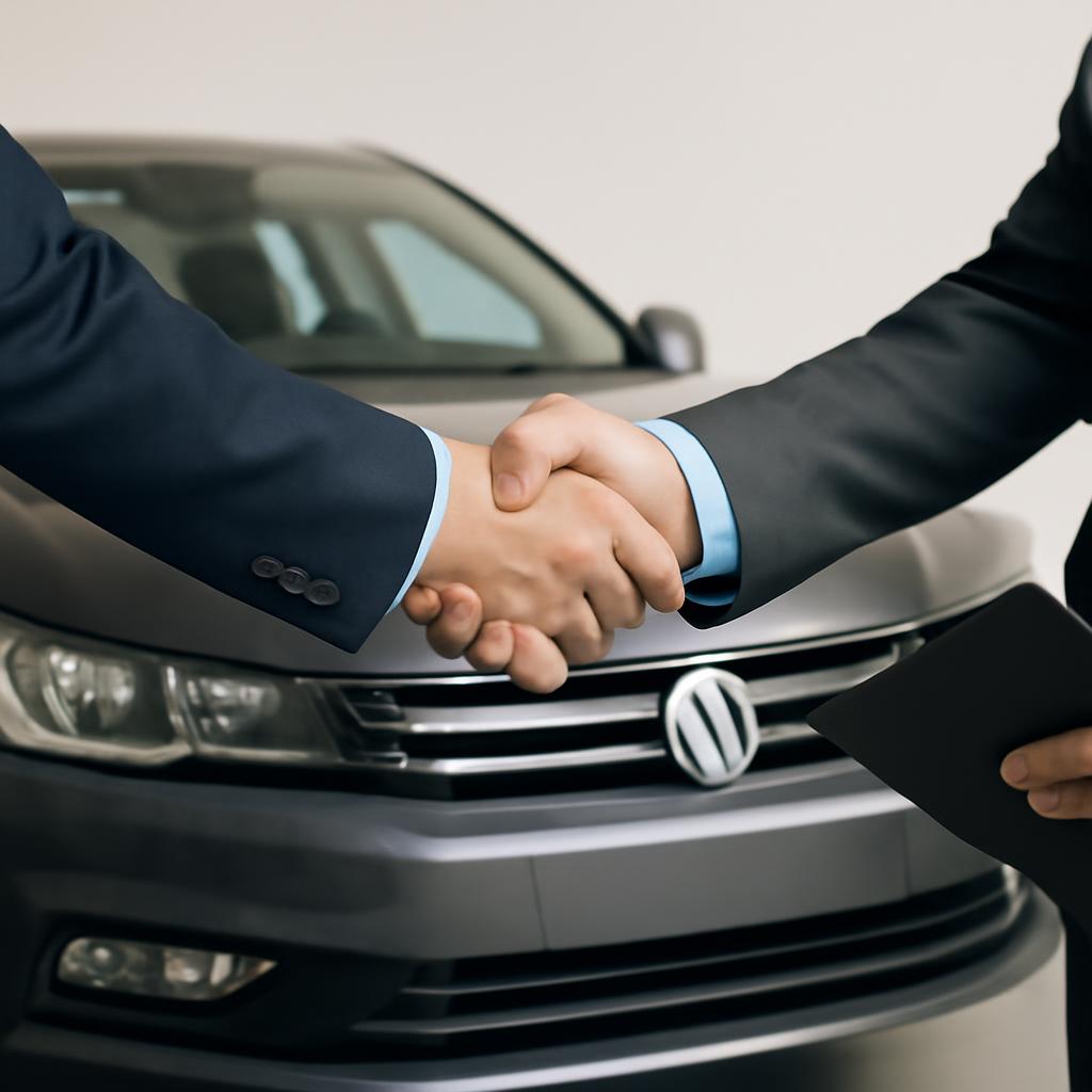 Рукопожатие при заключении сделки купли-продажи автомобиля