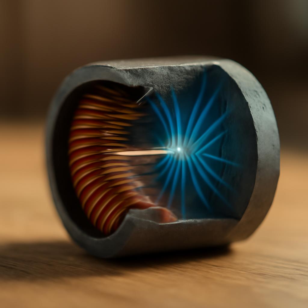 Катушка индуктивности в разрезе с магнитным полем