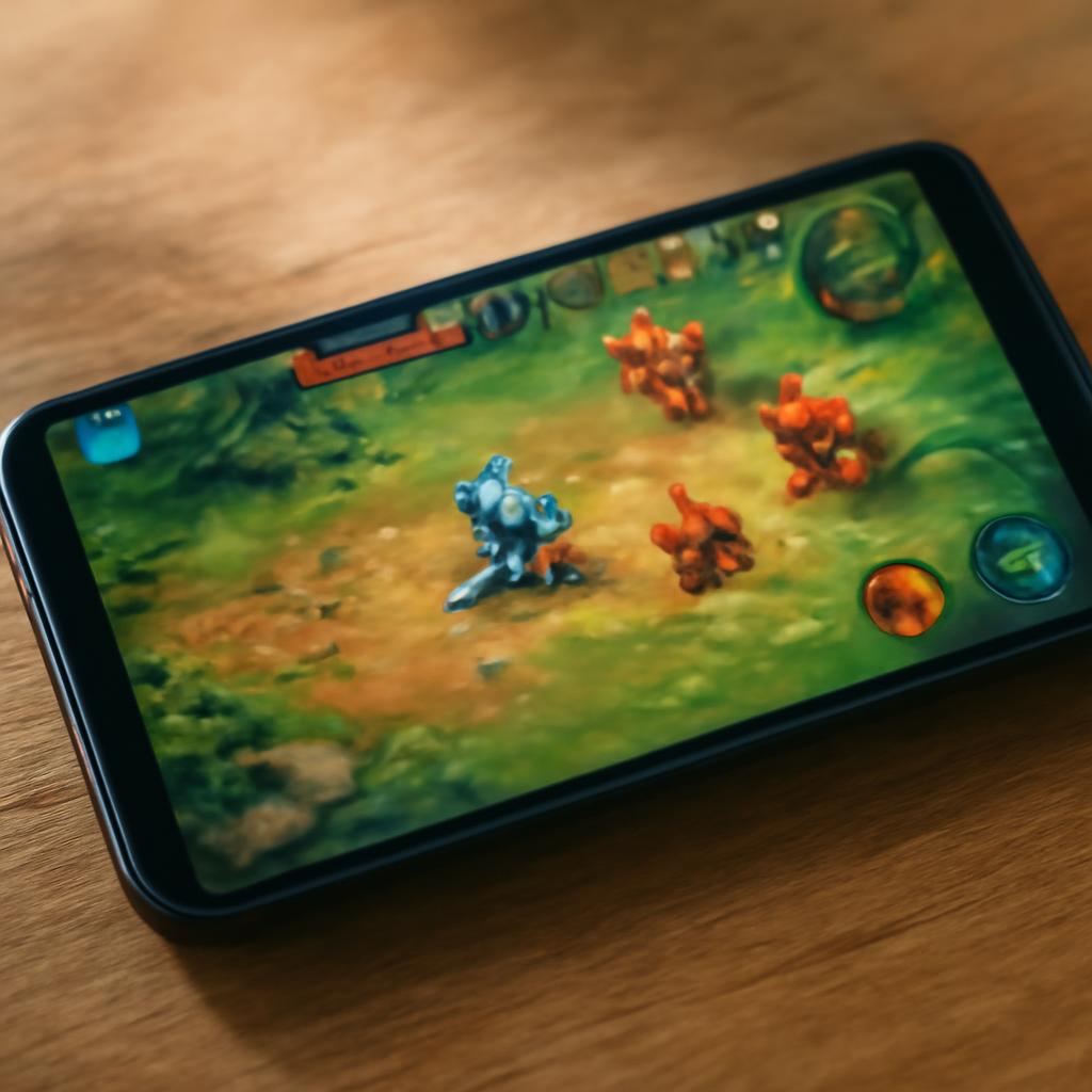 Смартфон с запущенной мобильной игрой на Android