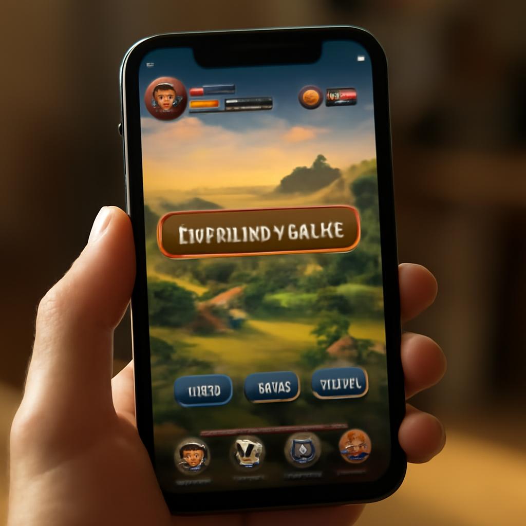 Смартфон с русскоязычной игрой на экране