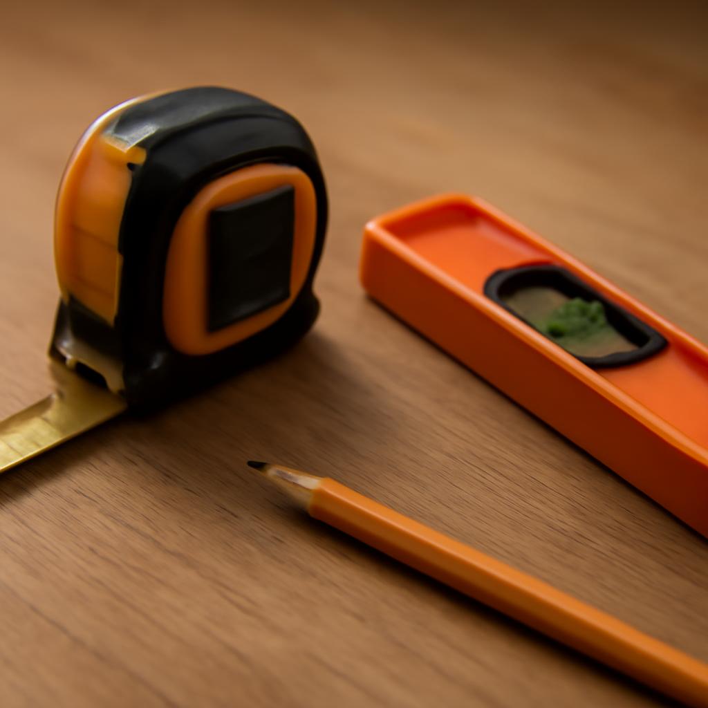 Инструменты для замера москитной сетки: рулетка, уровень и карандаш