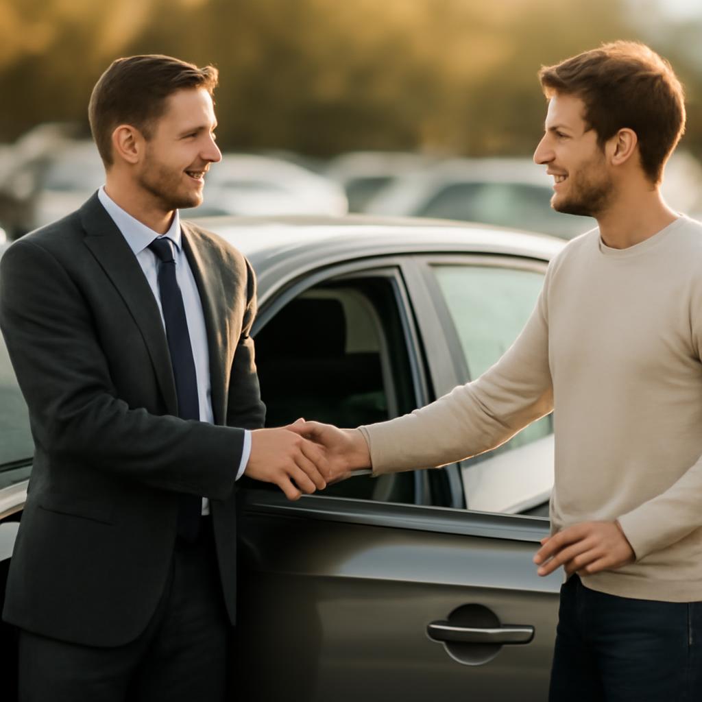 Встреча продавца и покупателя автомобиля у машины