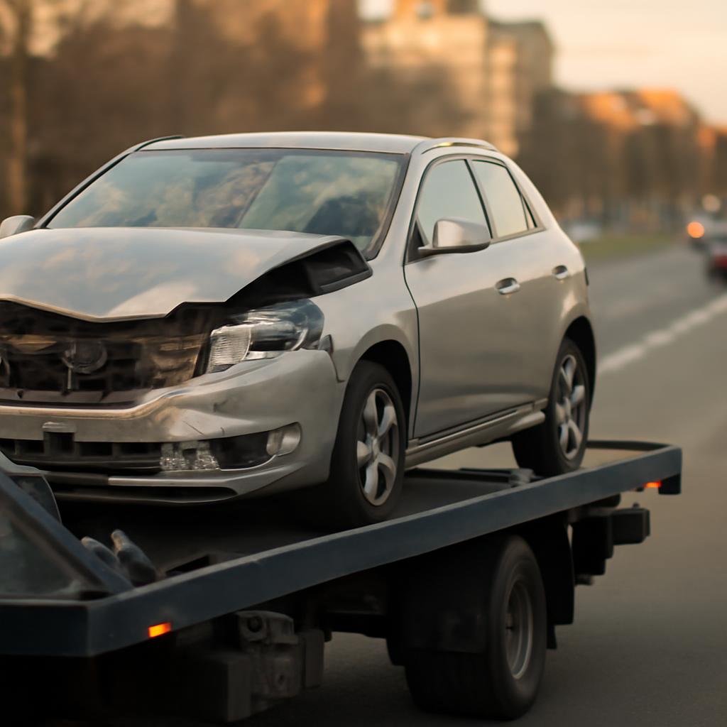 Эвакуация автомобиля после ДТП на дороге Санкт-Петербурга