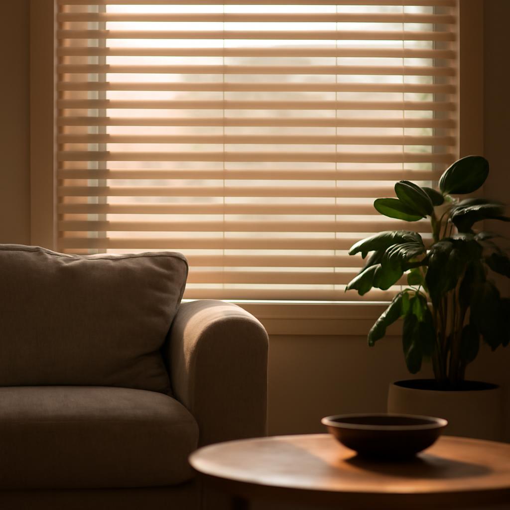 Горизонтальные жалюзи в интерьере гостиной