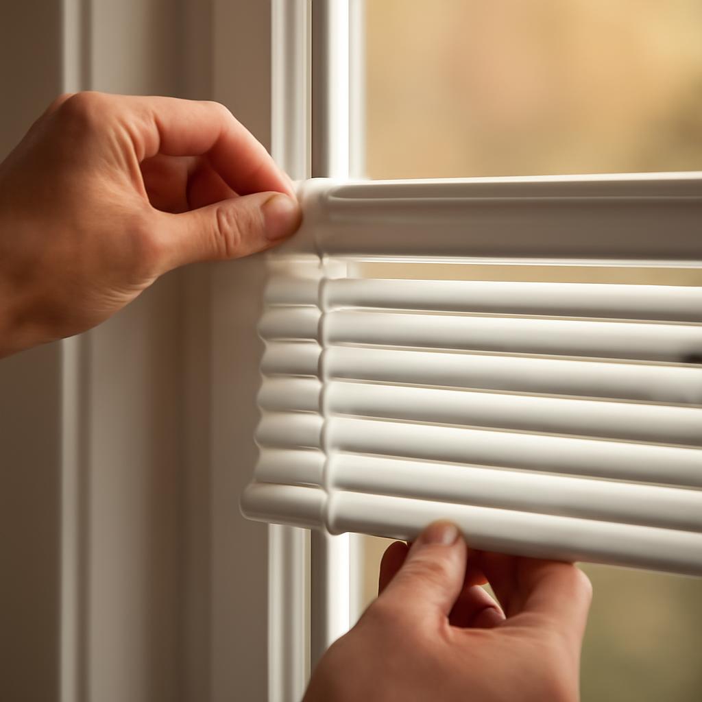 Процесс установки жалюзи на пластиковое окно с помощью скотча