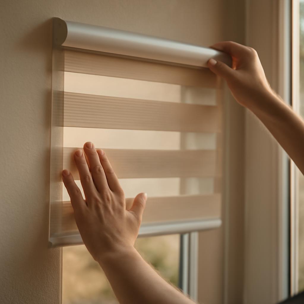 Установка рулонной шторы день-ночь на оконный проем