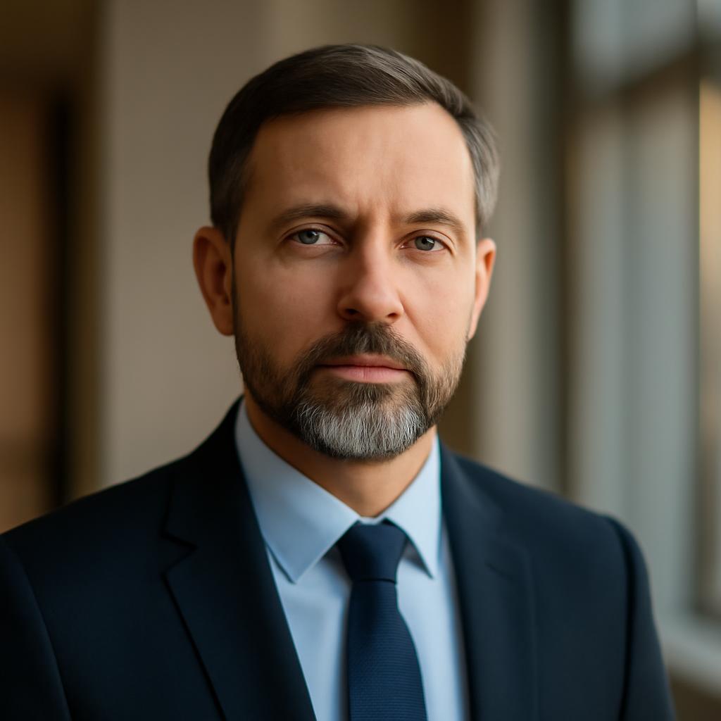 Дмитрий Соколов — портрет автора статьи, фото мужчины средних лет в деловом костюме на фоне интерьера с окнами