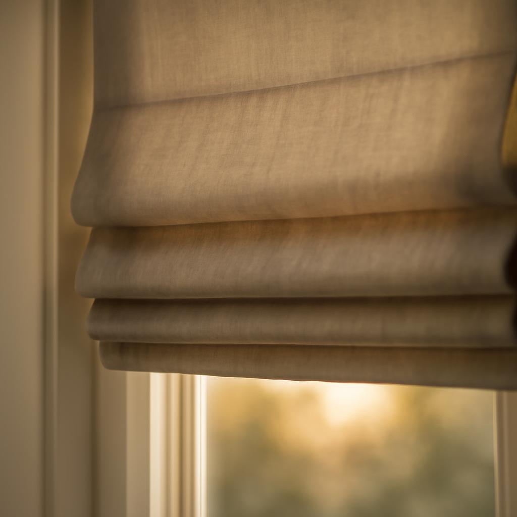 Римские шторы в интерьере с видимыми складками ткани