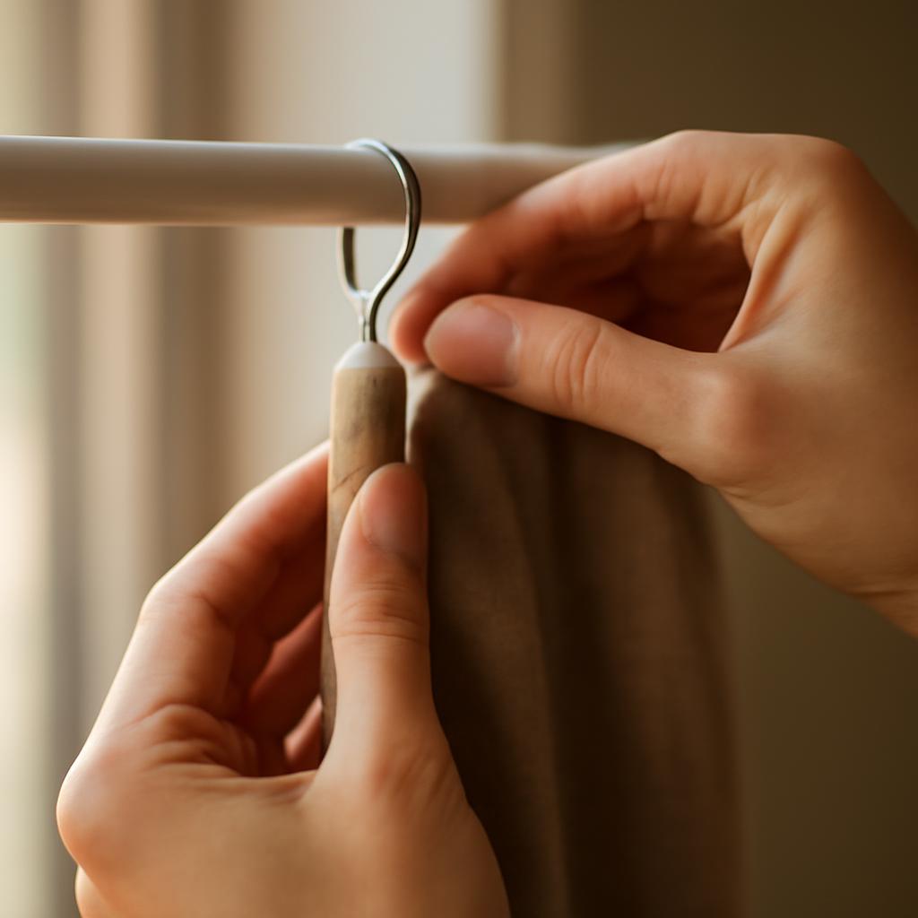 Пошаговый процесс крепления штор на крючки