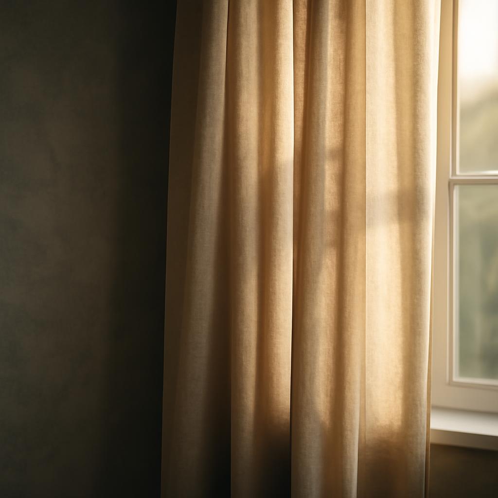 Шторы в кухне на фоне серых обоев