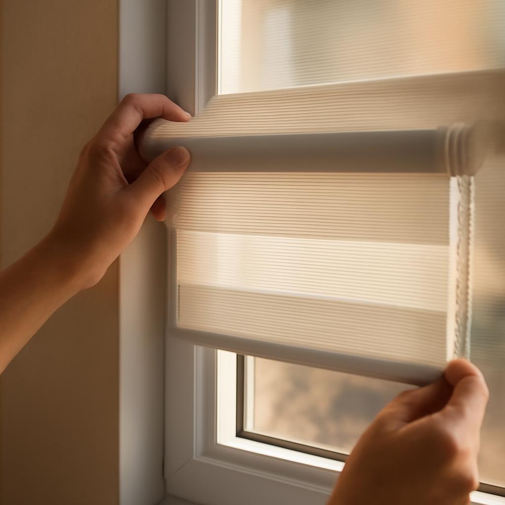 Монтаж рулонной шторы день-ночь на пластиковое окно