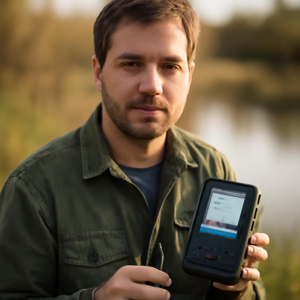 Дмитрий Козлов — портрет автора статьи в полевых условиях с оборудованием для эхолотов