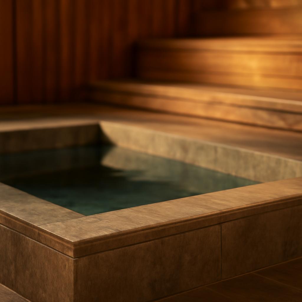 Керамогранитная отделка бассейна в интерьере сауны