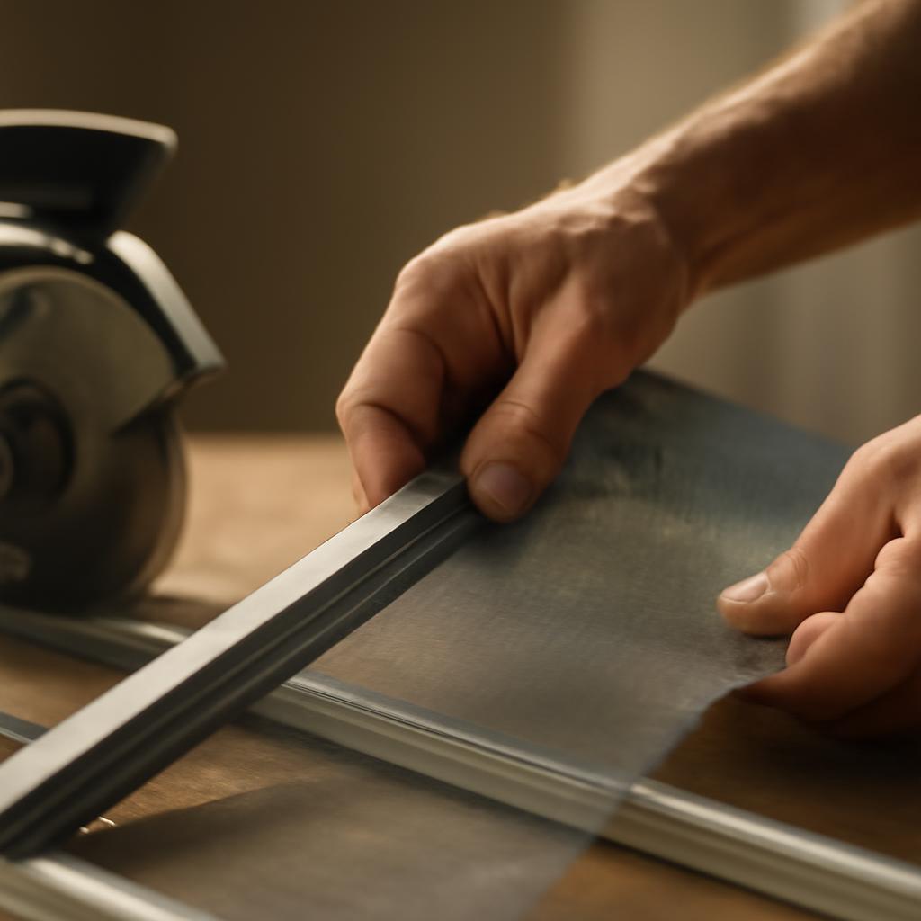 Сборка рамки москитной сетки: резка профиля и натяжение сетки