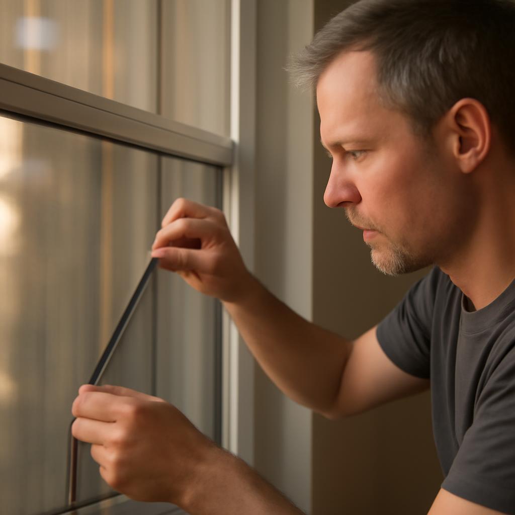 Эксперт проводит монтаж москитной сетки с учетом экспертизы