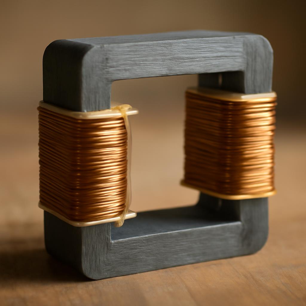 Схема устройства каркасного трансформатора с обмотками и сердечником