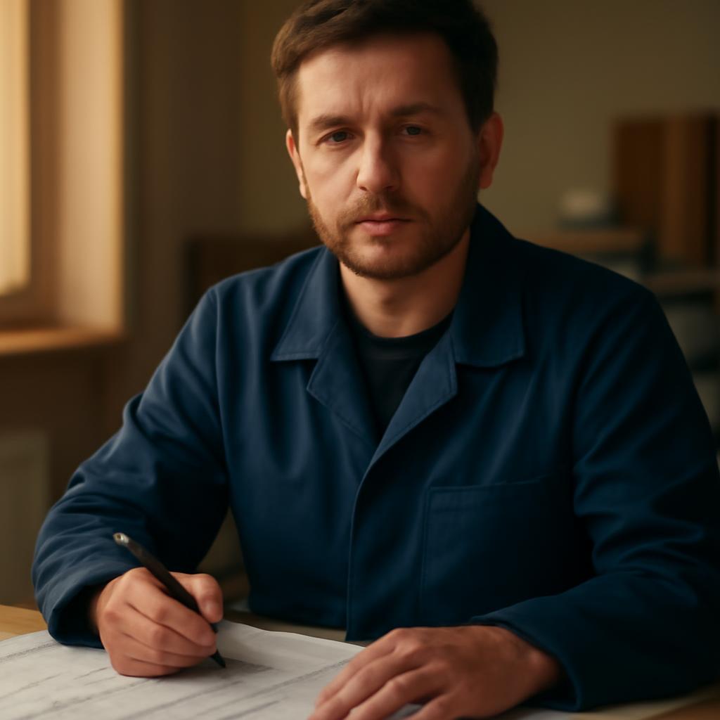 Дмитрий Соколов — портрет специалиста по остеклению в рабочем кабинете с чертежами на столе