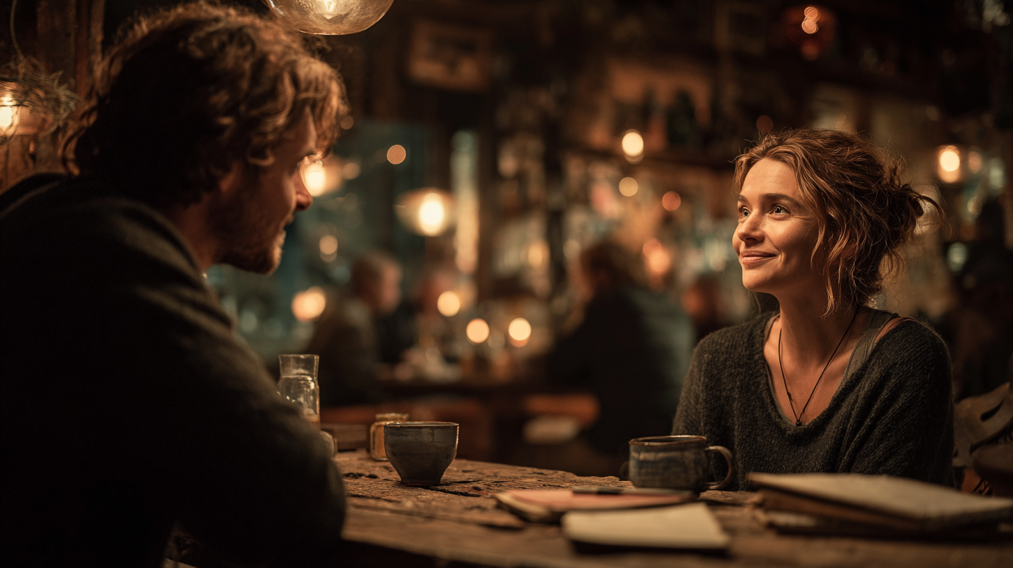 Пара, ведущая открытый разговор за столом