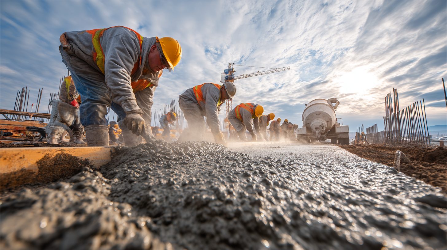 Процесс укладки бетона на территории