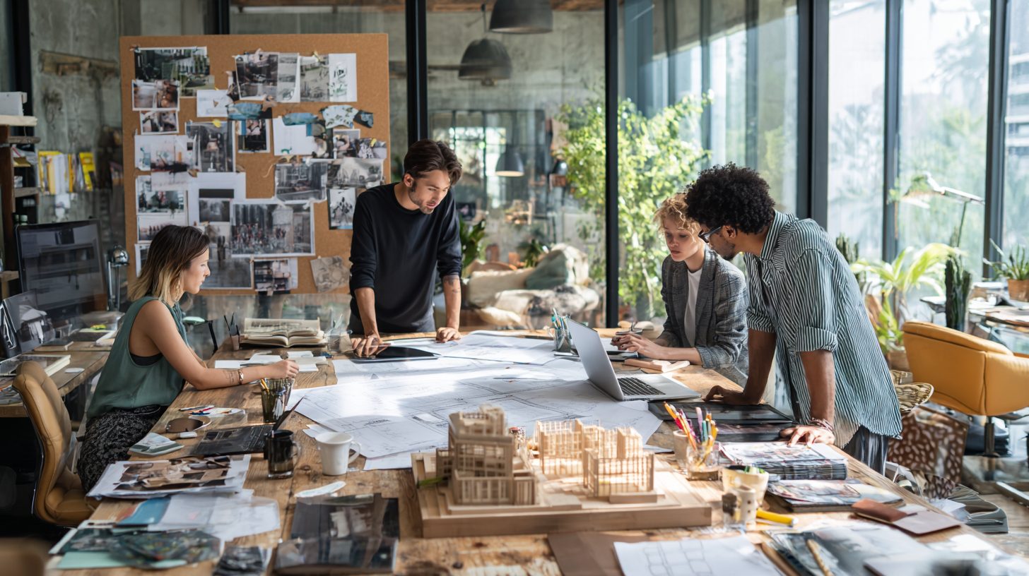 Команда дизайн-агентства интерьера за работой над проектом