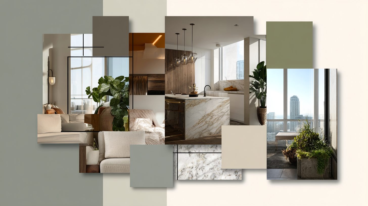 Коллаж moodboard для интерьера квартиры