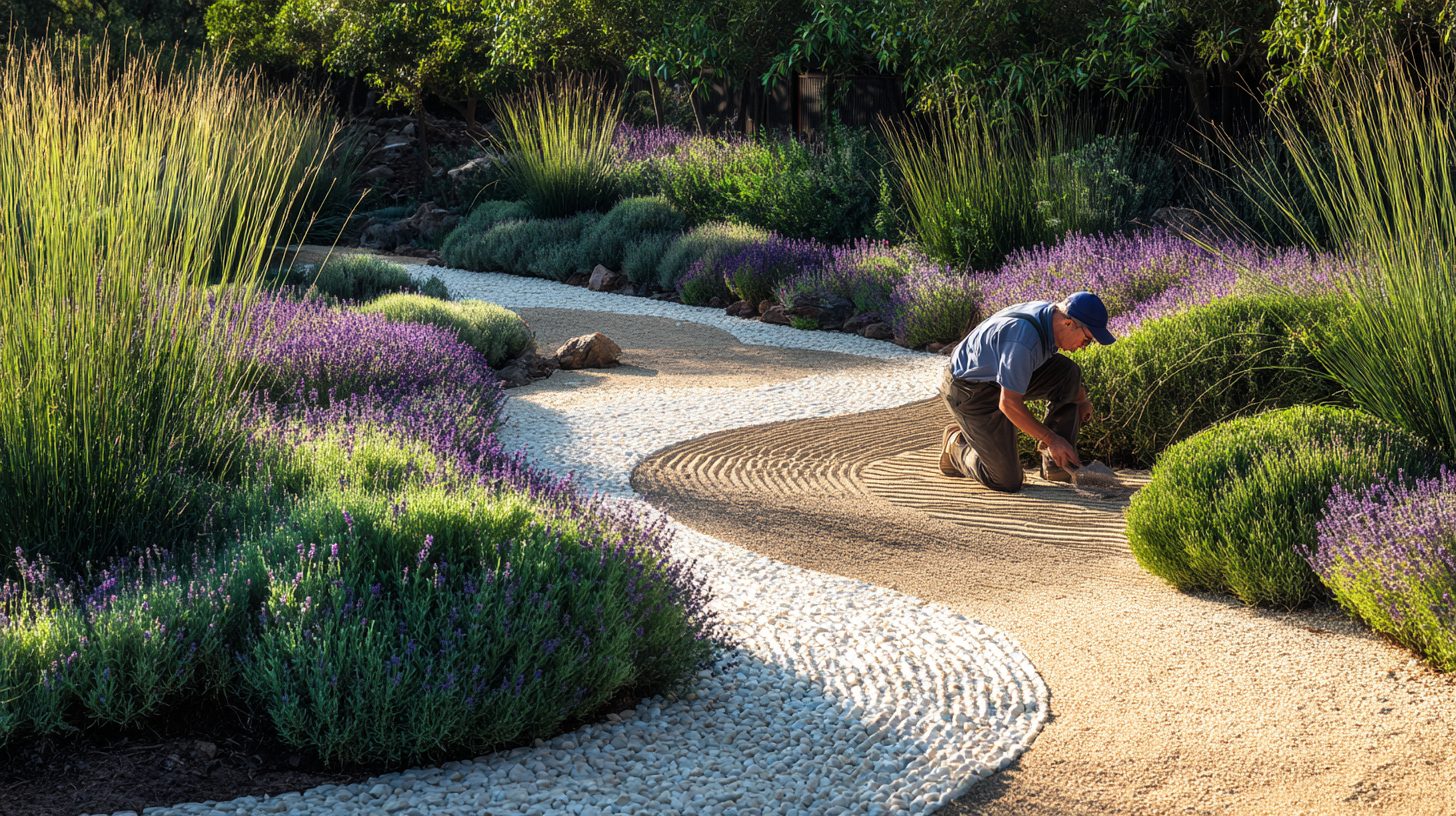 Пример укладки известнякового щебня в садовом ландшафте