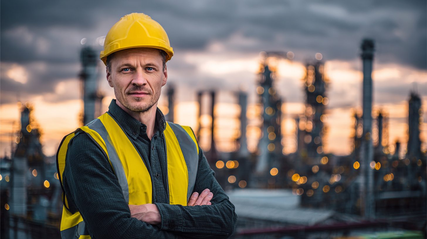 Дмитрий Козлов — профессиональный портрет инженера в защитной каске на фоне промышленного объекта