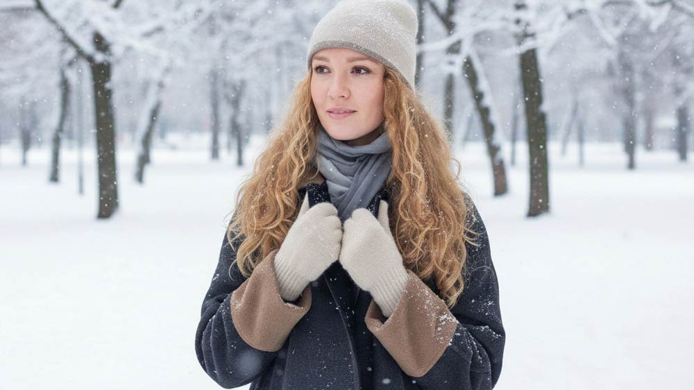 Кашемировые варежки на зимней прогулке