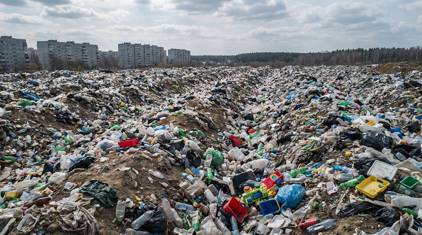 Накопление пластиковых отходов на свалке в России