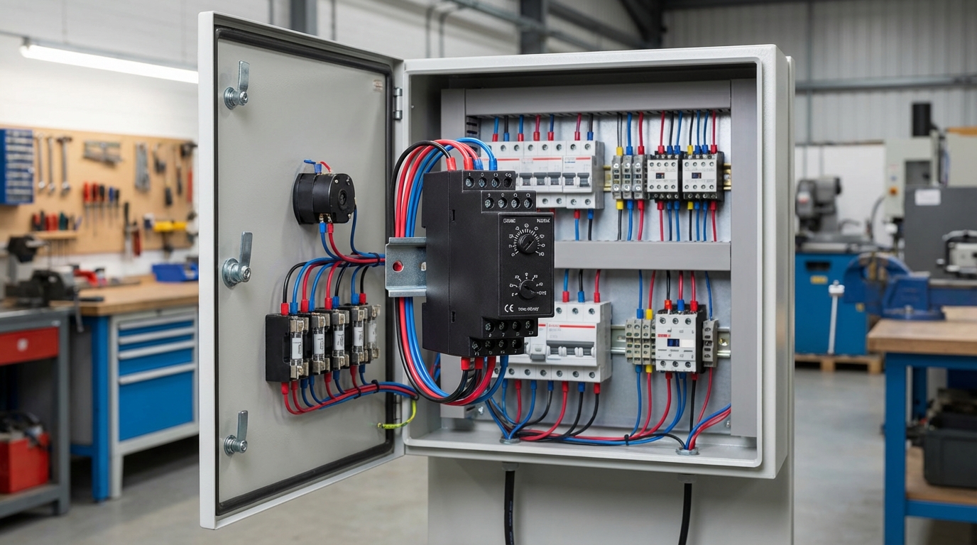 Электрощит с установленным реле с задержкой времени