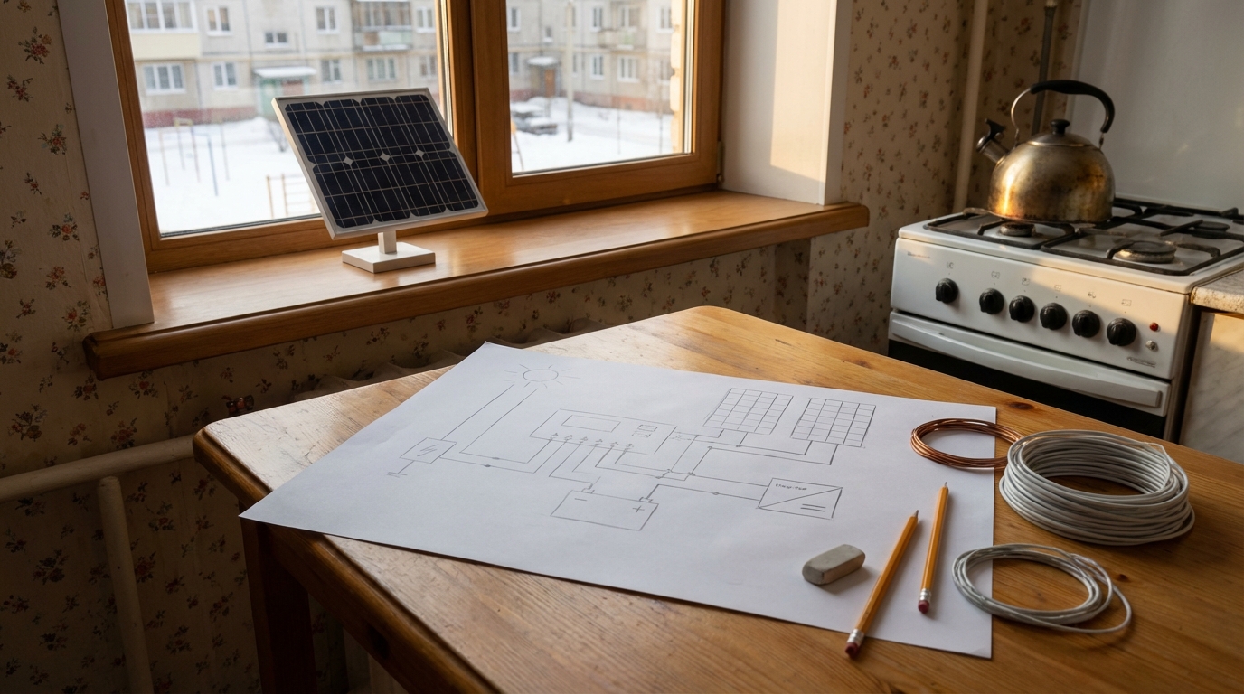 Схема системы управления нагрузкой для солнечных панелей в российском быту