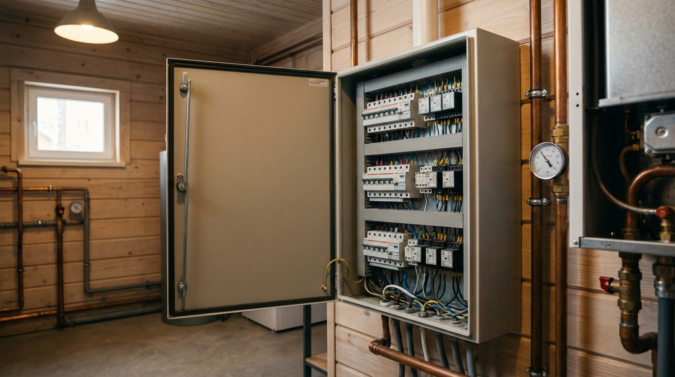 Распределительный щит в коттедже для отопления