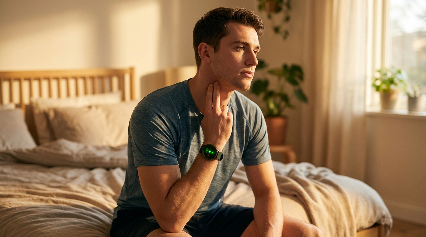 Пользователь проводит тест пульса с фитнес-трекером