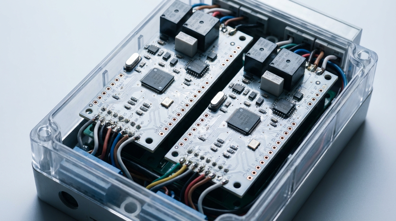 Схема дублирования в специализированных реле безопасности для бытовой автоматики