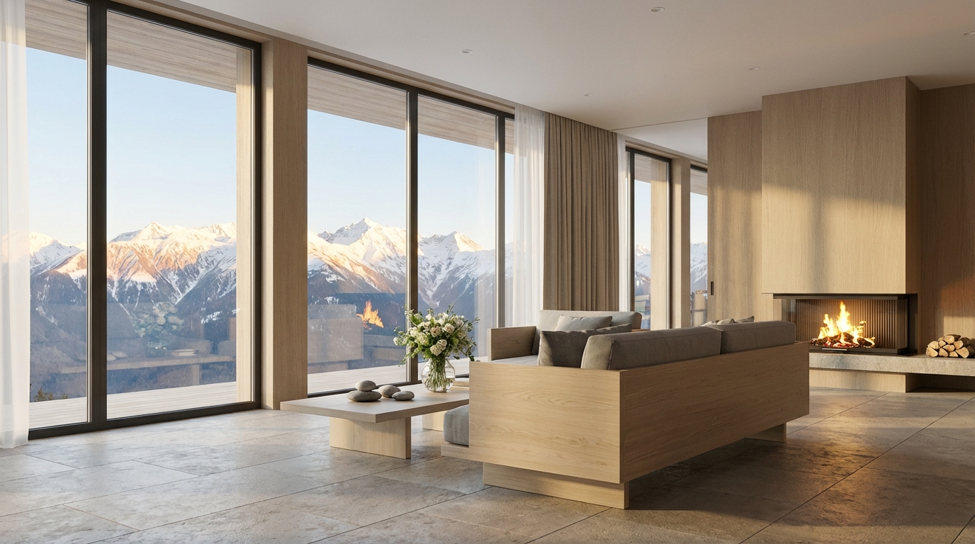 Интерьер гостиницы KayaSity в Архызе с видом на горы