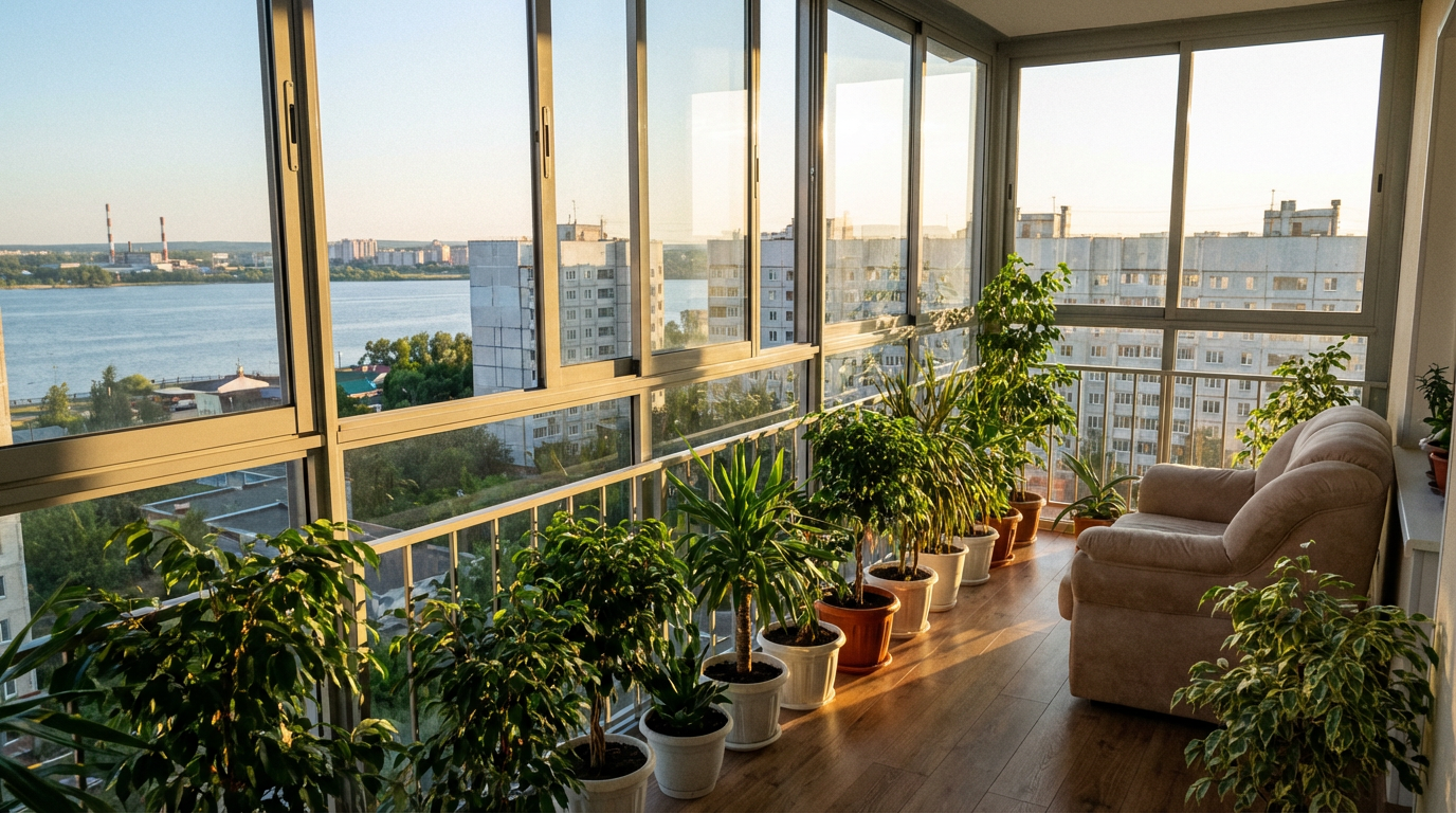 Пример остекленного балкона в Нижнекамске