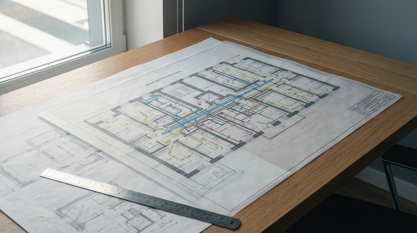 Схема интеграции инженерных систем в планировку квартиры ЖК Москвы