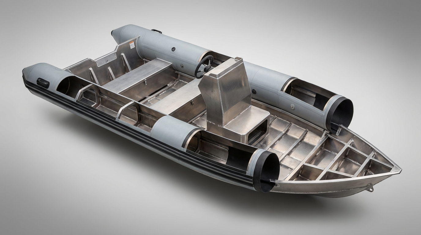 Схема конструкции алюминиевой RIB лодки с баллонами и корпусом