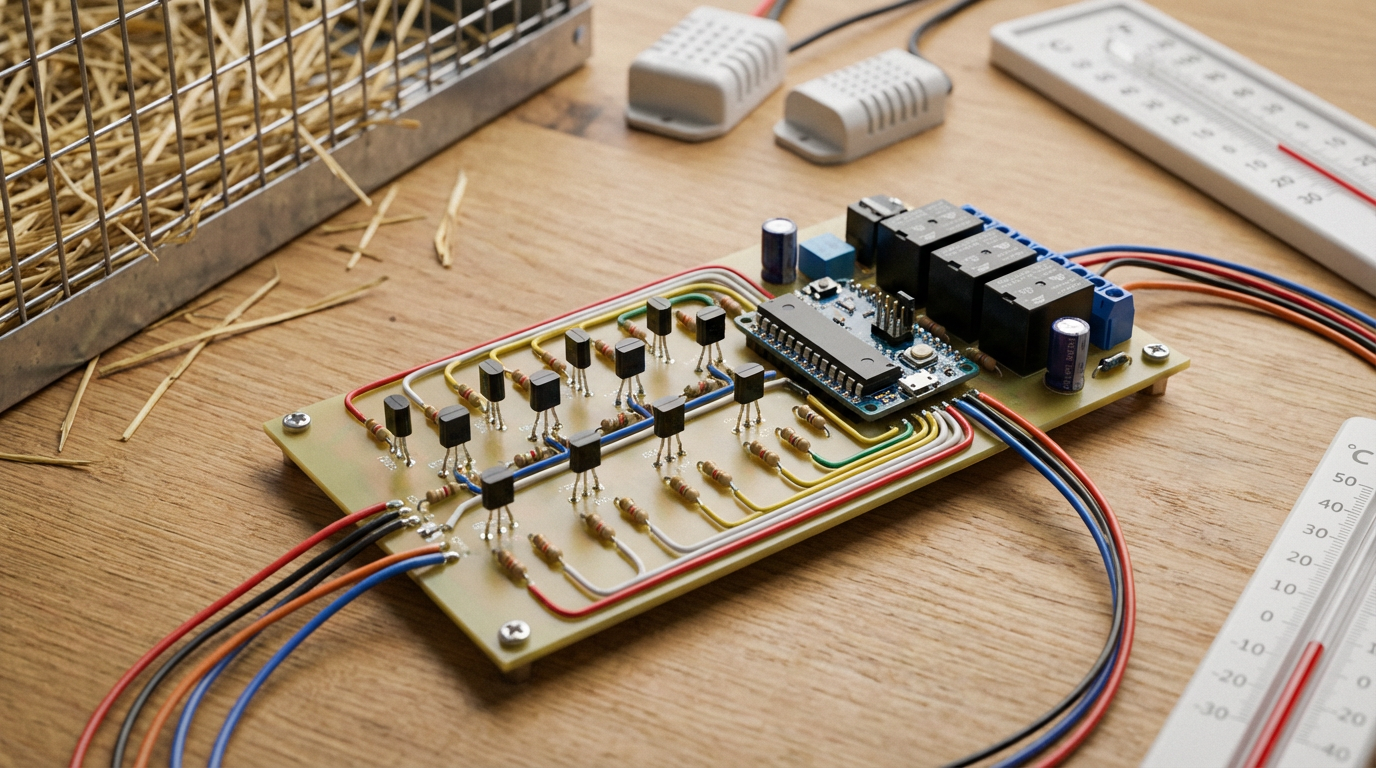 Схема подключения транзисторной сборки в системе автоматики птичника