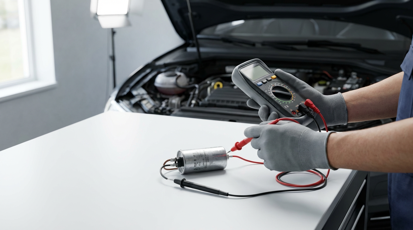 Процесс диагностики пускового конденсатора в автомобильном кондиционере с использованием мультиметра