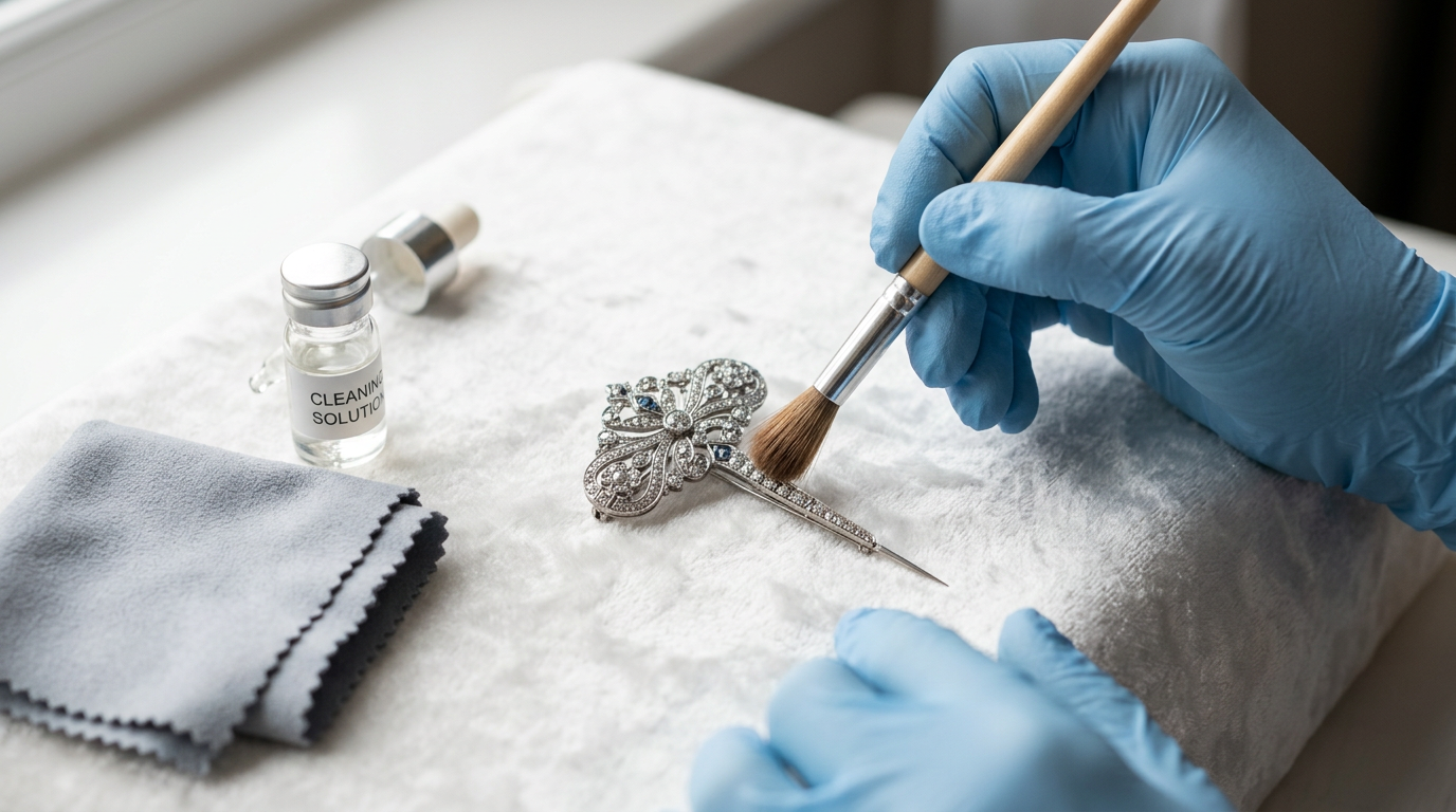 Уход за брошью ручной работы: чистка иглы и камней