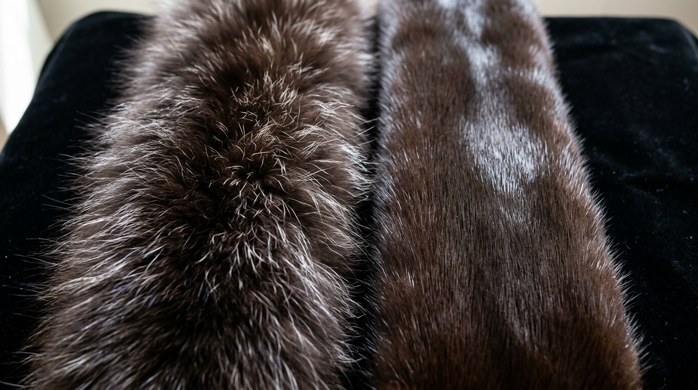 Сравнение текстур меха соболя и норки крупным планом