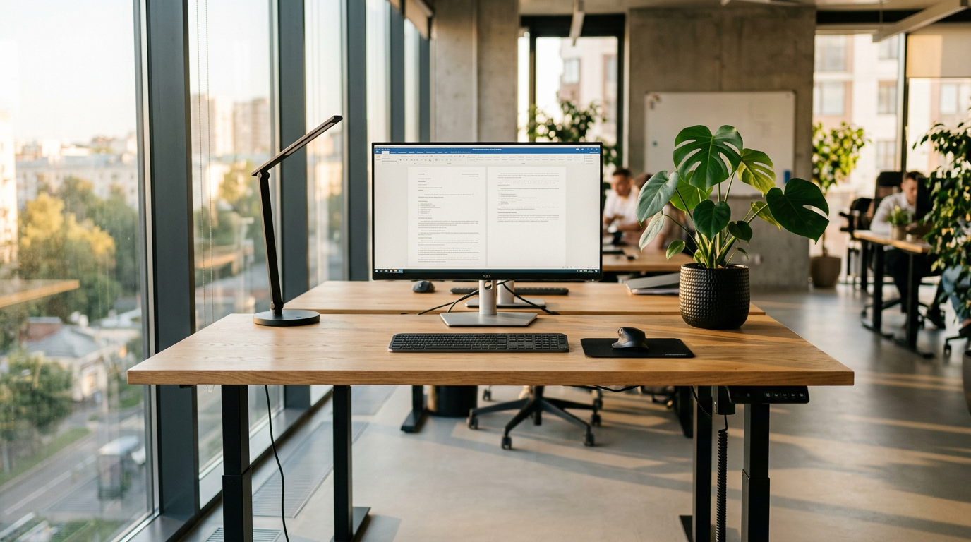 Регулируемый офисный стол с электроприводом в российском офисе